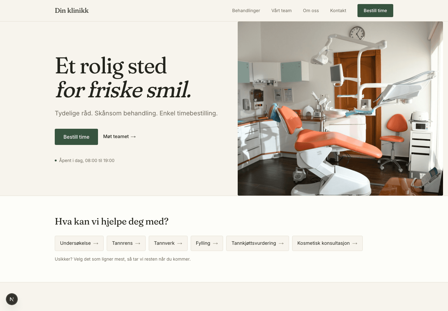Designkonsept: forside for tannklinikk